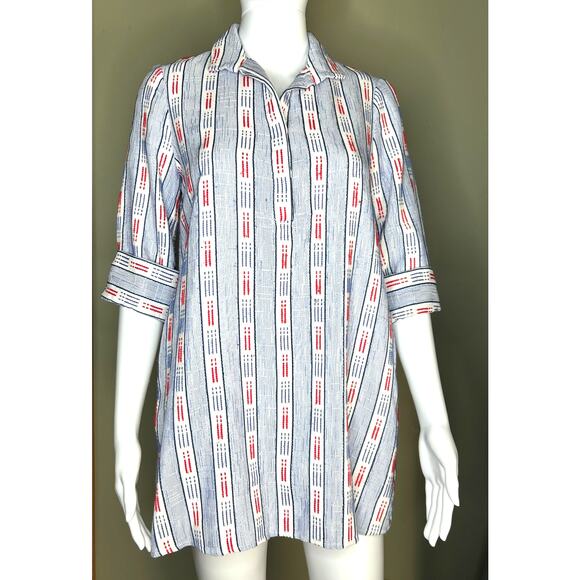 Tuckernuck Ikat Stripe Megan Shift Dress White Red Blue V-Neck Collar Mini XS - Picture 12 of 12